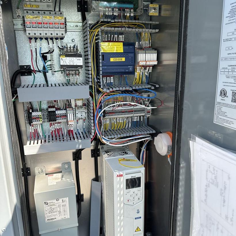 Mechanical control panel with ABB variable frequency drive and BACnet controller